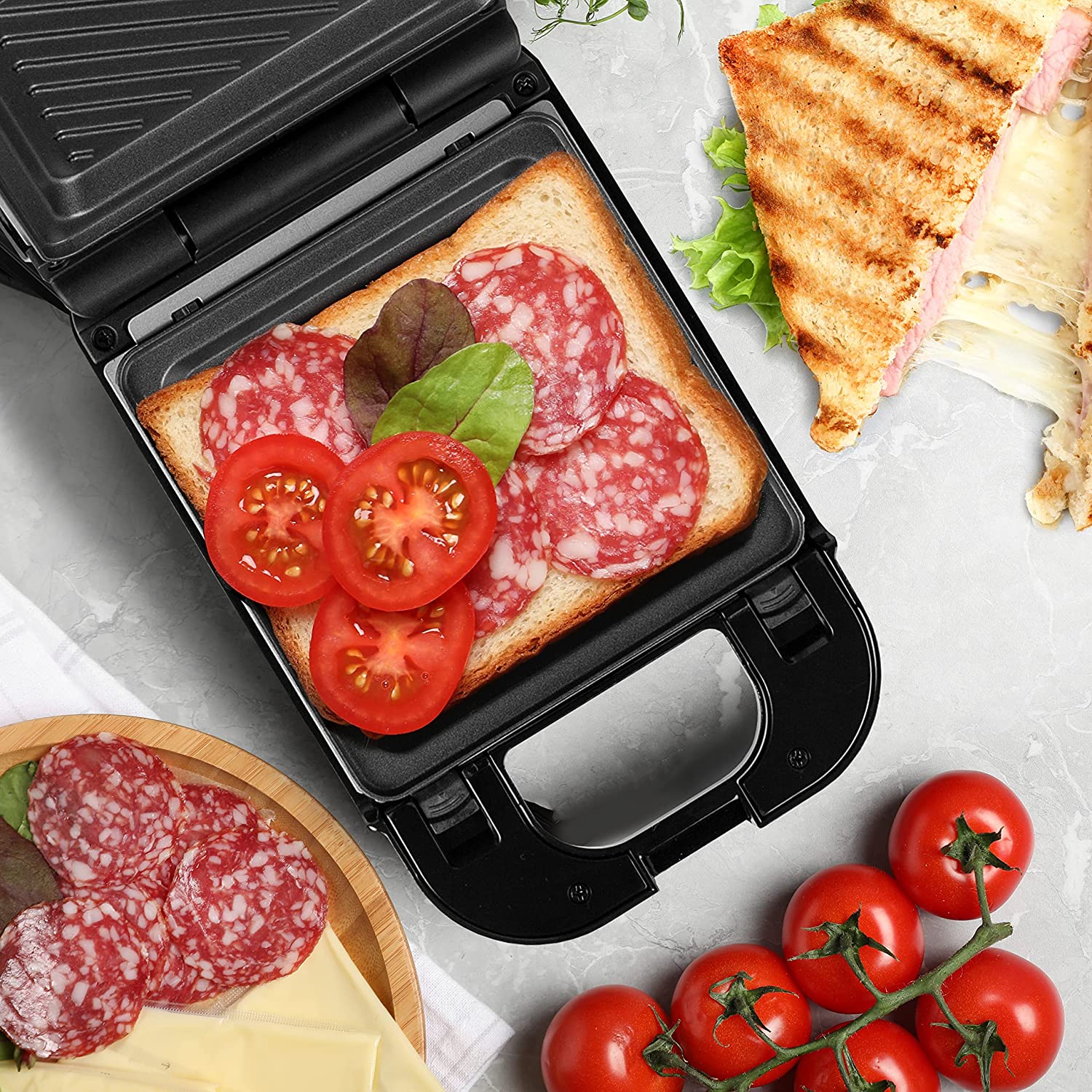 Duronic WM32 Mini gaufrier et Grill 2-en-1 de 650W | Plaques de cuisson antiadhésives détachables | Contrôle de la température automatique | Pour gaufre sucré salé sandwichs croquemonsieur toast oeufs