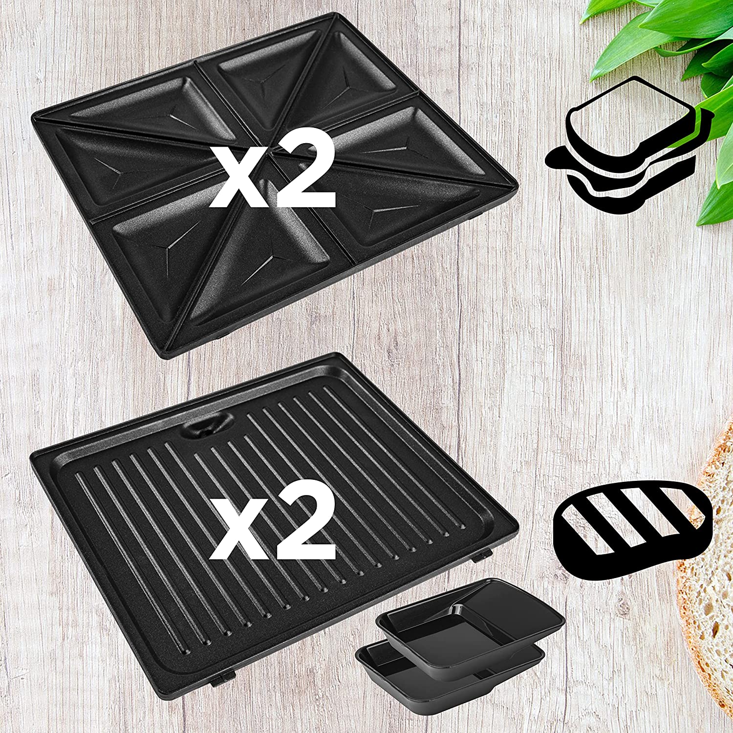 Duronic SM60SP Plaques pour le Gaufrier WM60 de Duronic | 2 Plaques Grill | 2 Plaques Toasts | Plaques interchangeables antiadhésives