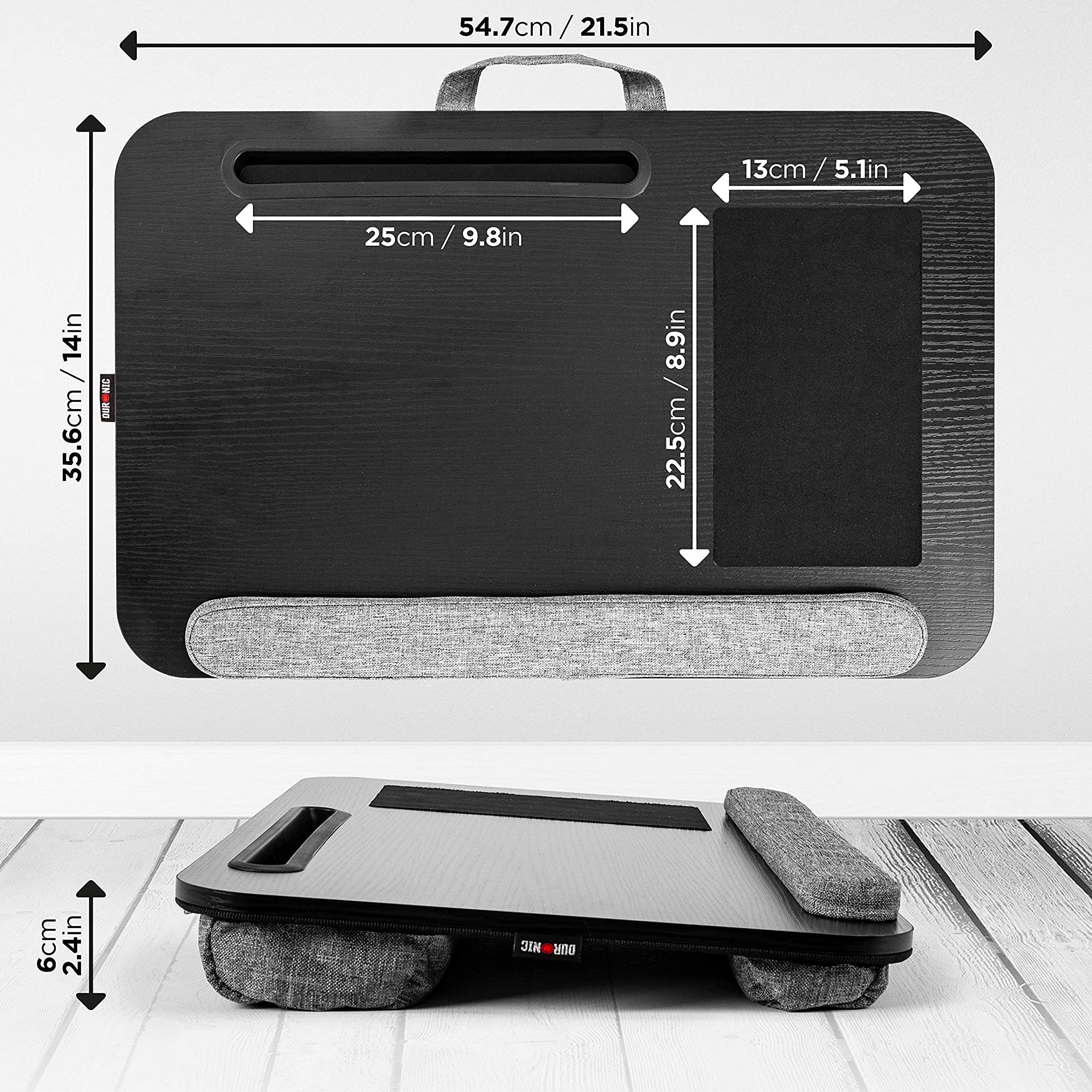 Duronic DML433 Plateau pour Ordinateur Portable avec Coussins inclinés en polystyrène ergonomiques | Repose Poignets en Mousse | Support pour Tablette | Tapis de Souris | Table à Poser sur Les Genoux