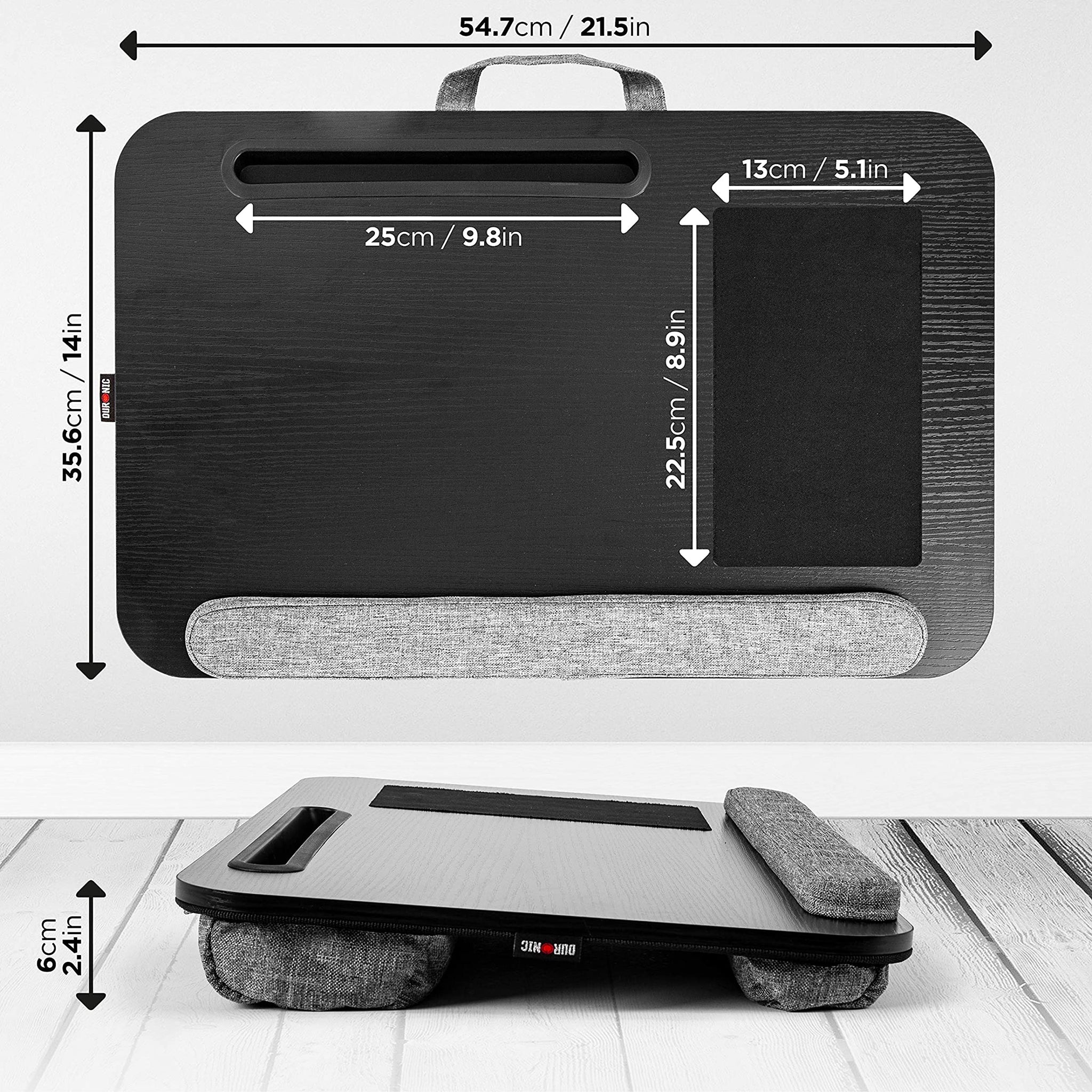Duronic DML433 Plateau pour Ordinateur Portable avec Coussins inclinés en polystyrène ergonomiques | Repose Poignets en Mousse | Support pour Tablette | Tapis de Souris | Table à Poser sur Les Genoux