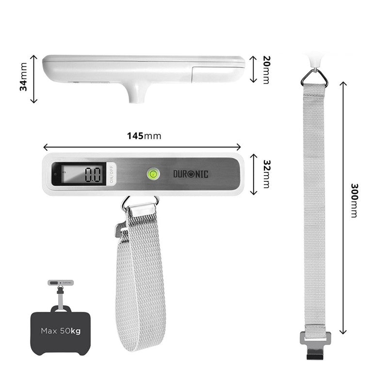 Duronic LS1019 Balance de Voyage | Pèse-Bagages à Sangles pour peser Bagages / valises / Sacs | Affichage numérique | Capacité 50 kg